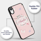 Cute Watercolor Roses Bouquet with Red Ribbon Custom Name Protective Phone Case Mobile Cover Durable Everyday Smartphone Shock Resistant