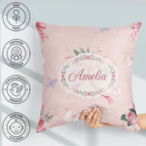 Custom Name Watercolor Roses Bouquet with Red Ribbon Warm Blush Square Filled Cushion Throw Pillow Sofa Bed Home Decor Zip Washable UK Made