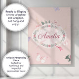 Personalised Name Cute Watercolor Roses Custom  Modern Room Accent Elegant Feature Canvas Wall Art Print Decor Picture Ready to Hang