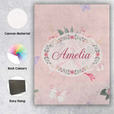 Personalised Name Cute Watercolor Roses Custom  Modern Room Accent Elegant Feature Canvas Wall Art Print Decor Picture Ready to Hang