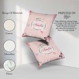 Custom Name Watercolor Roses Bouquet with Red Ribbon Warm Blush Square Filled Cushion Throw Pillow Sofa Bed Home Decor Zip Washable UK Made