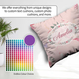 Custom Name Watercolor Roses Bouquet with Red Ribbon Warm Blush Square Filled Cushion Throw Pillow Sofa Bed Home Decor Zip Washable UK Made