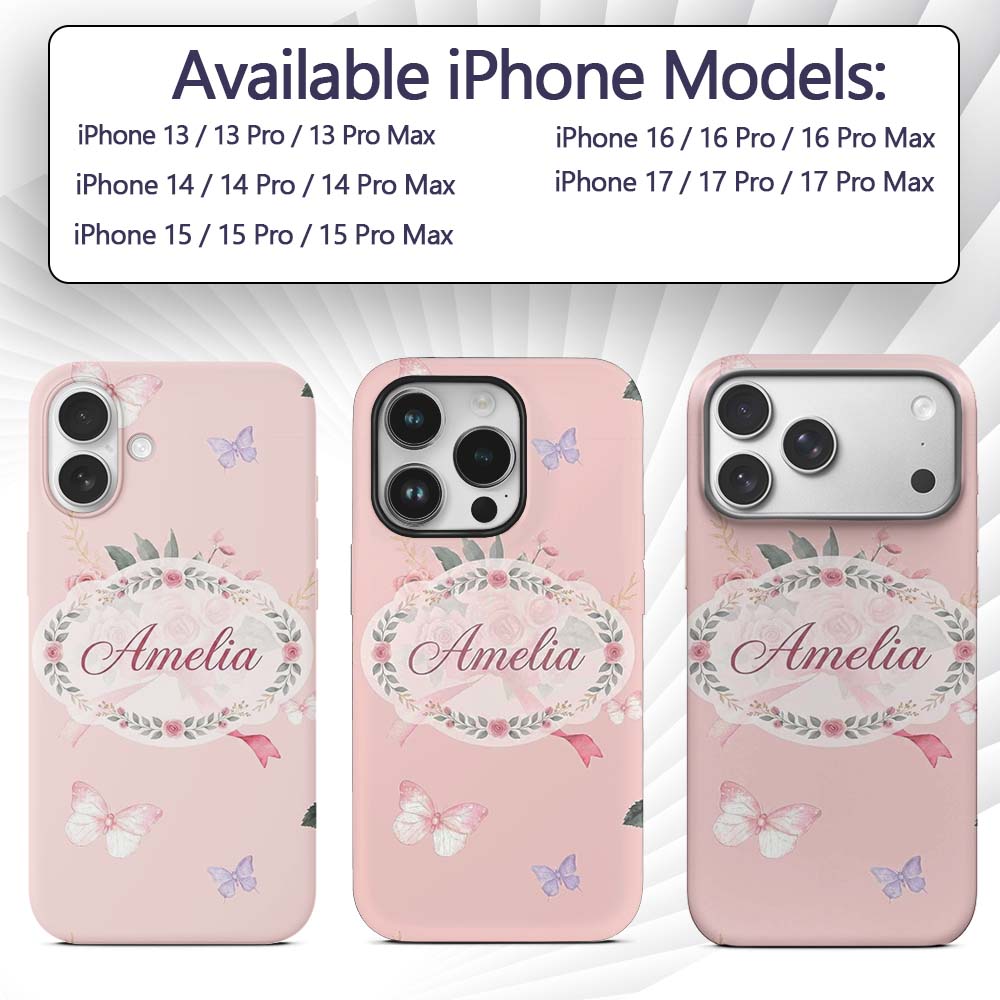 Cute Watercolor Roses Bouquet with Red Ribbon Custom Name Protective Phone Case Mobile Cover Durable Everyday Smartphone Shock Resistant