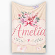 Cute Watercolor Roses Bouquet with Red Ribbon Warm Beige Background  Personalised Custom Name Super Soft Fleece Blanket Bed Sofa Throw
