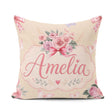 Custom Name Watercolor Roses Bouquet with Red Ribbon Warm Beige Square Filled Cushion Throw Pillow Sofa Bed Home Decor Zip Washable UK Made