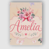 Personalised Name Cute Watercolor Roses Custom  Modern Room Accent Elegant Feature Canvas Wall Art Print Decor Picture Ready to Hang