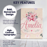 Personalised Name Cute Watercolor Roses Custom  Modern Room Accent Elegant Feature Canvas Wall Art Print Decor Picture Ready to Hang