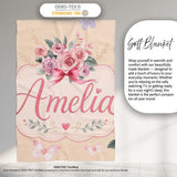 Cute Watercolor Roses Bouquet with Red Ribbon Warm Beige Background  Personalised Custom Name Super Soft Fleece Blanket Bed Sofa Throw