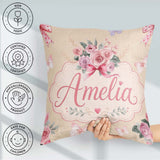 Custom Name Watercolor Roses Bouquet with Red Ribbon Warm Beige Square Filled Cushion Throw Pillow Sofa Bed Home Decor Zip Washable UK Made