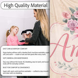 Cute Watercolor Roses Bouquet with Red Ribbon Warm Beige Background  Personalised Custom Name Super Soft Fleece Blanket Bed Sofa Throw