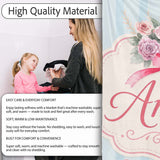 Cute Watercolor Roses Bouquet with Red Ribbon Soft Blue Stripe  Personalised Custom Name Super Soft Fleece Blanket Bed Sofa Throw