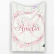 Cute Watercolor Roses Bouquet with Red Ribbon Sage Green Stripe  Personalised Custom Name Super Soft Fleece Blanket Bed Sofa Throw