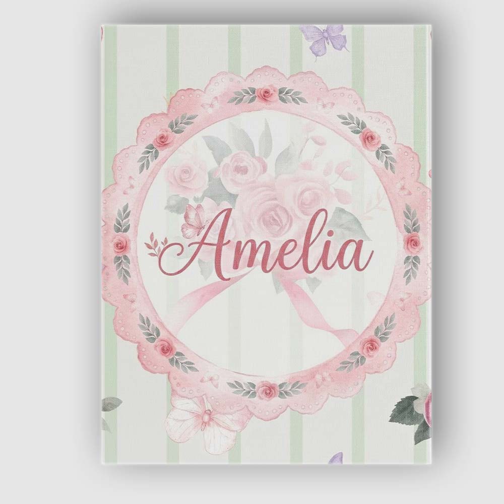 Personalised Name Cute Watercolor Roses Custom  Modern Room Accent Elegant Feature Canvas Wall Art Print Decor Picture Ready to Hang