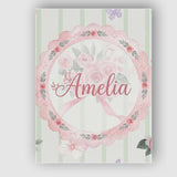 Personalised Name Cute Watercolor Roses Custom  Modern Room Accent Elegant Feature Canvas Wall Art Print Decor Picture Ready to Hang