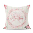 Custom Name Cute Roses Bouquet with Red Ribbon Sage Green Stripe Square Filled Cushion Throw Pillow Sofa Bed Home Decor Zip Washable UK Made