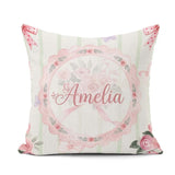 Custom Name Cute Roses Bouquet with Red Ribbon Sage Green Stripe Square Filled Cushion Throw Pillow Sofa Bed Home Decor Zip Washable UK Made