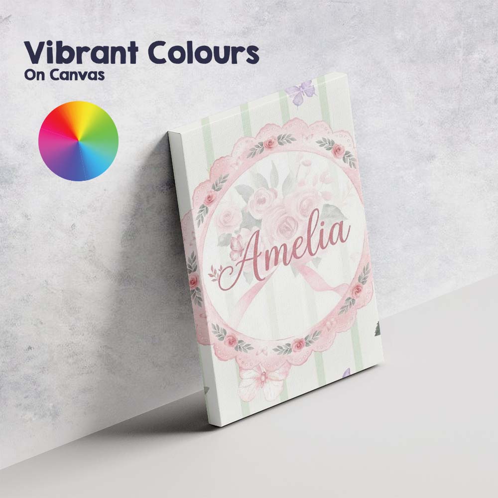 Personalised Name Cute Watercolor Roses Custom  Modern Room Accent Elegant Feature Canvas Wall Art Print Decor Picture Ready to Hang