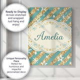 Personalised Name Gold Glitter Stripe Stars Snowflakes Festive Custom Modern Room Accent Canvas Wall Art Print Decor Picture Ready to Hang