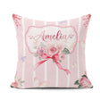 Custom Name Cute Roses Bouquet with Red Ribbon Blush Pink Stripe Square Filled Cushion Throw Pillow Sofa Bed Home Decor Zip Washable UK Made