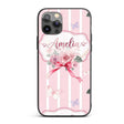 Cute Watercolor Roses Bouquet with Red Ribbon Custom Name Protective Phone Case Mobile Cover Durable Everyday Smartphone Shock Resistant