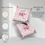 Custom Name Cute Roses Bouquet with Red Ribbon Blush Pink Stripe Square Filled Cushion Throw Pillow Sofa Bed Home Decor Zip Washable UK Made