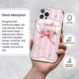 Cute Watercolor Roses Bouquet with Red Ribbon Custom Name Protective Phone Case Mobile Cover Durable Everyday Smartphone Shock Resistant