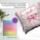 Custom Name Cute Roses Bouquet with Red Ribbon Blush Pink Stripe Square Filled Cushion Throw Pillow Sofa Bed Home Decor Zip Washable UK Made
