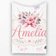 Cute Watercolor Roses Bouquet with Red Ribbon Light Grey Background  Personalised Custom Name Super Soft Fleece Blanket Bed Sofa Throw