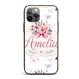 Cute Watercolor Roses Bouquet with Red Ribbon Custom Name Protective Phone Case Mobile Cover Durable Everyday Smartphone Shock Resistant