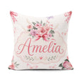 Custom Name Watercolor Roses Bouquet with Red Ribbon Light Grey Square Filled Cushion Throw Pillow Sofa Bed Home Decor Zip Washable UK Made