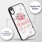 Cute Watercolor Roses Bouquet with Red Ribbon Custom Name Protective Phone Case Mobile Cover Durable Everyday Smartphone Shock Resistant
