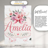 Cute Watercolor Roses Bouquet with Red Ribbon Light Grey Background  Personalised Custom Name Super Soft Fleece Blanket Bed Sofa Throw