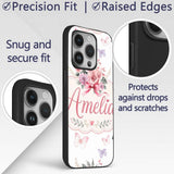 Cute Watercolor Roses Bouquet with Red Ribbon Custom Name Protective Phone Case Mobile Cover Durable Everyday Smartphone Shock Resistant
