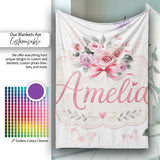 Cute Watercolor Roses Bouquet with Red Ribbon Light Grey Background  Personalised Custom Name Super Soft Fleece Blanket Bed Sofa Throw