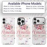 Cute Watercolor Roses Bouquet with Red Ribbon Custom Name Protective Phone Case Mobile Cover Durable Everyday Smartphone Shock Resistant