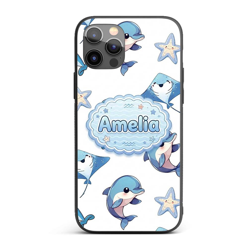 Cute Dolphin Stingray Starfish Ocean Sea Life Custom Name Protective Phone Case Mobile Cover Durable Everyday Smartphone Shock Resistant
