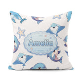 Custom Name Dolphin Stingray Starfish Ocean Sea Life Light Grey Square Filled Cushion Throw Pillow Sofa Bed Home Decor Zip Washable UK Made