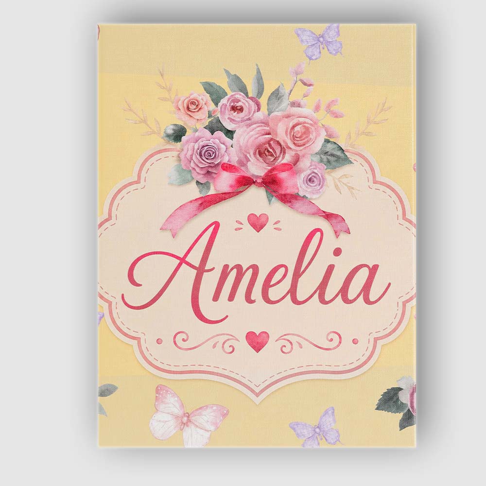 Personalised Name Cute Watercolor Roses Custom  Modern Room Accent Elegant Feature Canvas Wall Art Print Decor Picture Ready to Hang