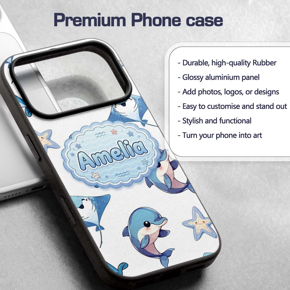 Cute Dolphin Stingray Starfish Ocean Sea Life Custom Name Protective Phone Case Mobile Cover Durable Everyday Smartphone Shock Resistant