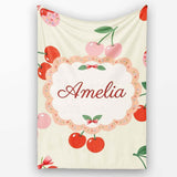 Cute Cherry Fruit with Bow and Sprinkles Pattern Light Olive Lovely  Personalised Custom Name Super Soft Fleece Blanket Bed Sofa Throw