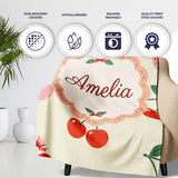 Cute Cherry Fruit with Bow and Sprinkles Pattern Light Olive Lovely  Personalised Custom Name Super Soft Fleece Blanket Bed Sofa Throw