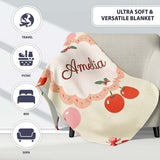 Cute Cherry Fruit with Bow and Sprinkles Pattern Light Olive Lovely  Personalised Custom Name Super Soft Fleece Blanket Bed Sofa Throw
