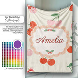 Cute Cherry Fruit with Bow and Sprinkles Pattern Light Olive Lovely  Personalised Custom Name Super Soft Fleece Blanket Bed Sofa Throw