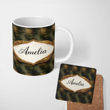 Personalized Custom Name Aqua Green Crocodile Texture Pattern Watercolour Effect Design 11oz Ceramic Coffee Tea Mug White Large Handle