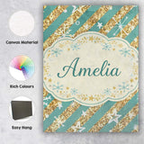 Personalised Name Gold Glitter Stripe Stars Snowflakes Festive Custom Modern Room Accent Canvas Wall Art Print Decor Picture Ready to Hang