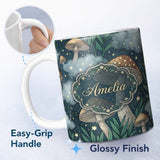 Personalized Custom Name Purple Mystical Trees Moon Stars Night Seamless Pattern Lovely 11oz Ceramic Coffee Tea Mug White Large Handle