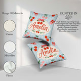 Custom Name Cute Cherry Fruit with Bow and Sprinkles Blue Stripe Square Filled Cushion Throw Pillow Sofa Bed Home Decor Zip Washable UK Made