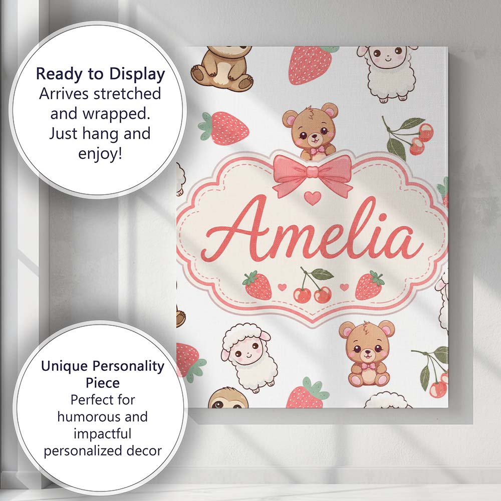 Personalised Name Cute Animals Bear Custom  Stylish Home Interior Elegant Feature Canvas Wall Art Print Decor Picture Ready to Hang