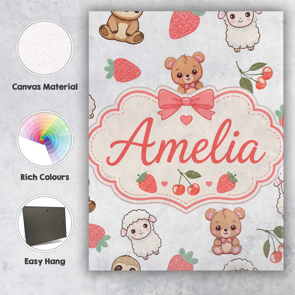 Personalised Name Cute Animals Bear Custom  Stylish Home Interior Elegant Feature Canvas Wall Art Print Decor Picture Ready to Hang