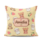 Custom Name Cute Animals Bear Sloth Sheep Strawberry Warm Beige Square Filled Cushion Throw Pillow Sofa Bed Home Decor Zip Washable UK Made